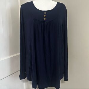 Classic Navy Women's Blouse with Button Accents, New With Tags , 2x